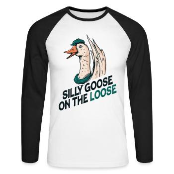 The stupid goose on the loose - Unisex Long Sleeve Baseball T-Shirt - white/black - Front - Nik (191cm)