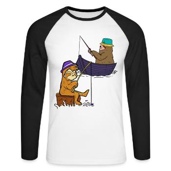 Sloths Angler Fishing Fish Fishing Rod Boat Child - Unisex Long Sleeve Baseball T-Shirt - white/black - Front - Nik (191cm)