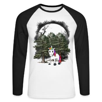 Einhorn Waldbewohner Fabel Fabeltiere Wald Natur - Unisex Baseballshirt langarm - Weiß/Schwarz - Vorne - Nik (191cm)