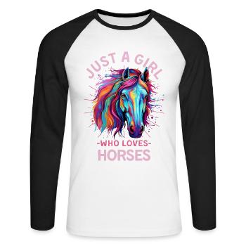Fille De Cheval Colorée Femmes - T-shirt baseball manches longues Homme - blanc/noir - Devant - Nik (191cm)