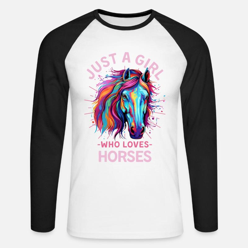 Buntes Pferd Mädchen Frauen - Unisex Baseballshirt langarm - Weiß/Schwarz