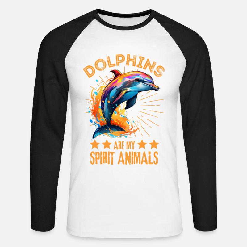 Bunter Delfin Farbkleckse Farbspritzer - Unisex Baseballshirt langarm - Weiß/Schwarz