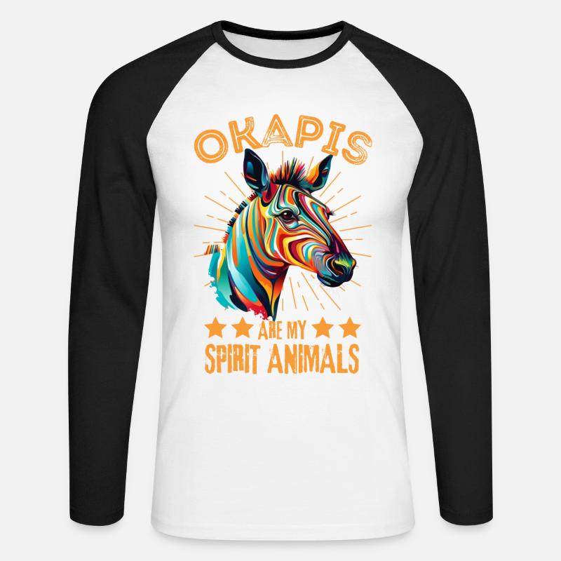 Buntes Okapi Farbkleckse Farbspritzer - Unisex Baseballshirt langarm - Weiß/Schwarz