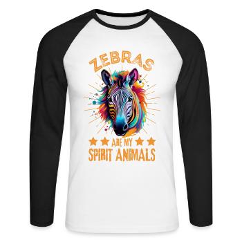 Buntes Zebra Farbkleckse Farbspritzer - Unisex Baseballshirt langarm - Weiß/Schwarz - Vorne - Nik (191cm)