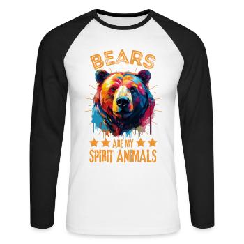 Colorful bear paint blobs paint splashes - Unisex Long Sleeve Baseball T-Shirt - white/black - Front - Nik (191cm)