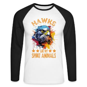 Bunter Falke Farbkleckse Farbspritzer - Unisex Baseballshirt langarm - Weiß/Schwarz - Vorne - Nik (191cm)