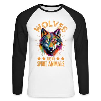 Colorful wolf paint splash blobs of paint - Unisex Long Sleeve Baseball T-Shirt - white/black - Front - Nik (191cm)