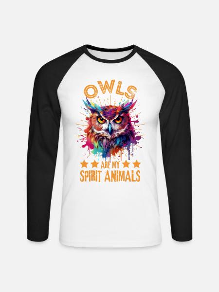 Bunte Eule - Unisex Baseballshirt langarm - Weiß/Schwarz