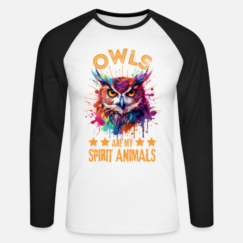 Bunte Eule - Unisex Baseballshirt langarm - Weiß/Schwarz