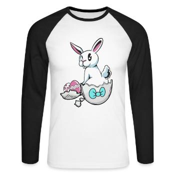 Pâques lapin coquille d’oeuf oeufs oeufs de Pâques oeufs d’enfant oeuf - T-shirt baseball manches longues Homme - blanc/noir - Devant - Nik (191cm)