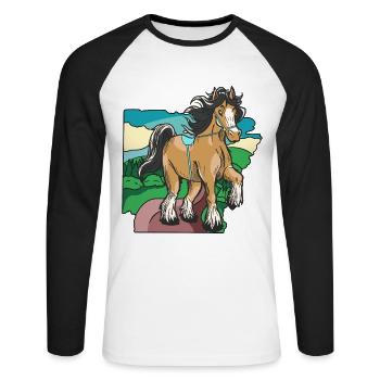 cheval, équitation, cavalier, cavalier, enfant, poney, cheval, cheval - T-shirt baseball manches longues Homme - blanc/noir - Devant - Nik (191cm)