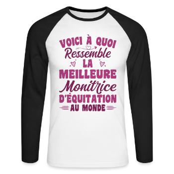 Der beste Reitlehrer der Welt - Unisex Baseballshirt langarm - Weiß/Schwarz - Vorne - Nik (191cm)