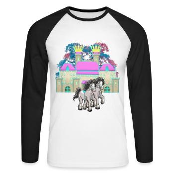 castle, fairy tale, horse, royalty, king, middle ages - Unisex Long Sleeve Baseball T-Shirt - white/black - Front - Nik (191cm)