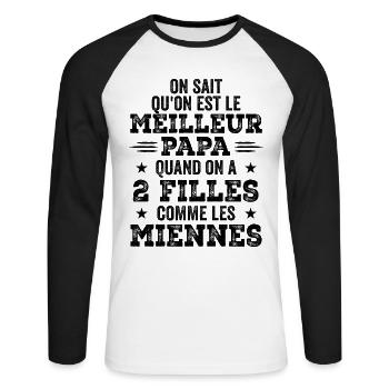 Meilleur Papa de Deux Filles - T-shirt baseball manches longues Homme - blanc/noir - Devant - Nik (191cm)