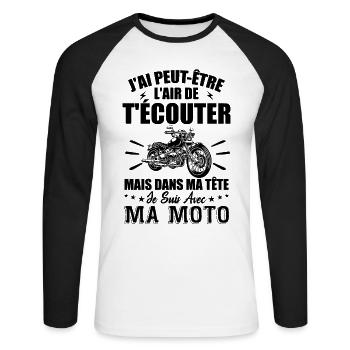 In My Head I Ride Motorcycle - Biker Gift - Unisex Long Sleeve Baseball T-Shirt - white/black - Front - Nik (191cm)