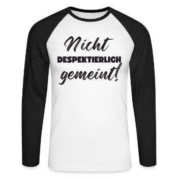 Nicht Despektierlich Gemeint - Unisex Baseballshirt langarm - Weiß/Schwarz - Vorne - Nik (191cm)