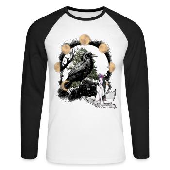 Rabe Mädchen Fantasy Dark Mond Natur Okkult - Unisex Baseballshirt langarm - Weiß/Schwarz - Vorne - Nik (191cm)