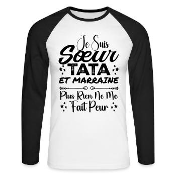 Sister Tata and Godmother - Unisex Long Sleeve Baseball T-Shirt - white/black - Front - Nik (191cm)