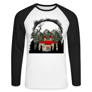 Märchen Schloss Mittelalter Burg Festung - Unisex Baseballshirt langarm - Weiß/Schwarz - Vorne - Nik (191cm)