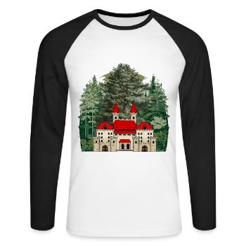 Burg Märchen Schloss Wald Festung Mittelalter - Unisex Baseballshirt langarm - Weiß/Schwarz - Vorne - Nik (191cm)