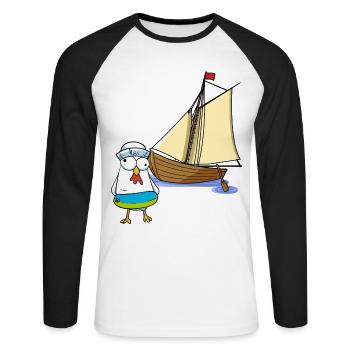 Hühner Matrosen Boot Strand Schwimmring Ahoi - Unisex Baseballshirt langarm - Weiß/Schwarz - Vorne - Nik (191cm)