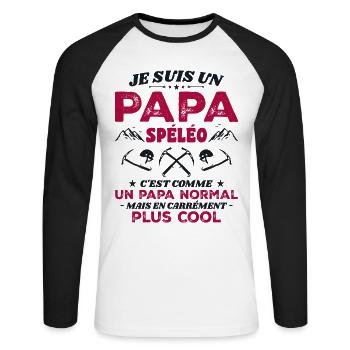 Papa Spéléo Spéléologie Cool - T-shirt baseball manches longues Homme - blanc/noir - Devant - Nik (191cm)