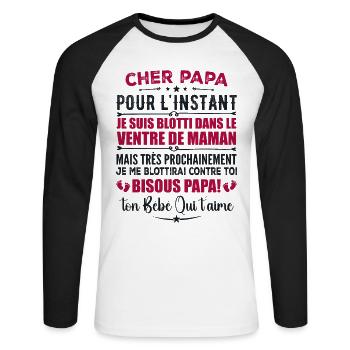 Originelle Schwangerschaftsanzeige für werdende Väter - Unisex Baseballshirt langarm - Weiß/Schwarz - Vorne - Nik (191cm)