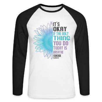 Guerrier de la santé mentale violet et turquoise - T-shirt baseball manches longues Homme - blanc/noir - Devant - Nik (191cm)
