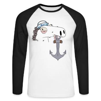 Hippocampe ancre marin maritime Ahoy capitaine cheval - T-shirt baseball manches longues Homme - blanc/noir - Devant - Nik (191cm)