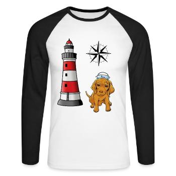 phoque maritime marin chien marin phare - T-shirt baseball manches longues Homme - blanc/noir - Devant - Nik (191cm)