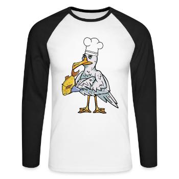 Maritime seagull fish cook hunger cooking - Unisex Long Sleeve Baseball T-Shirt - white/black - Front - Nik (191cm)