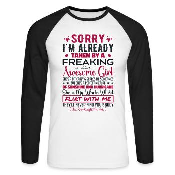 Sorry I'm Already Taken By A Freaking Awesome Girl - T-shirt baseball manches longues Homme - blanc/noir - Devant - Nik (191cm)