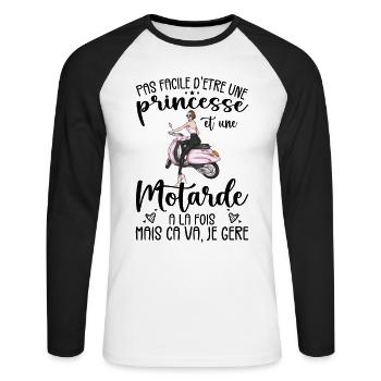 Princesse Et Motarde À La Fois Idée Cadeau Moto - T-shirt baseball manches longues Homme - blanc/noir - Devant - Nik (191cm)
