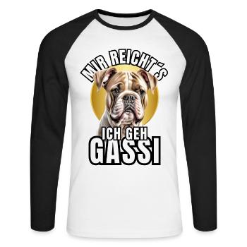 I'M GOING FOR A WALK - BULLDOG DOG DOGS - Unisex Long Sleeve Baseball T-Shirt - white/black - Front - Nik (191cm)