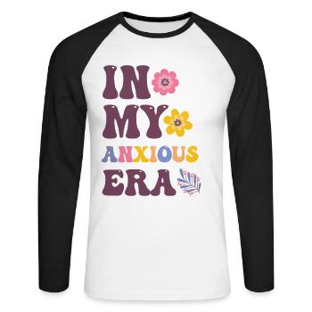 In Meiner Angst-ära Lustiges Überdenken - Unisex Baseballshirt langarm - Weiß/Schwarz - Vorne - Nik (191cm)