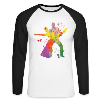 Danseuse d’aquarelle de couple de danse latine - T-shirt baseball manches longues Homme - blanc/noir - Devant - Nik (191cm)