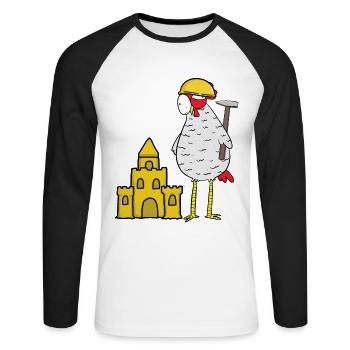 Craftsman Chicken Sandcastle Construction Site Building Builder - Unisex Long Sleeve Baseball T-Shirt - white/black - Front - Nik (191cm)