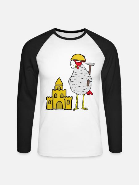 Håndværker Kylling Sandslot Byggeplads Byggemand - Langærmet herre-baseballshirt - hvid/sort