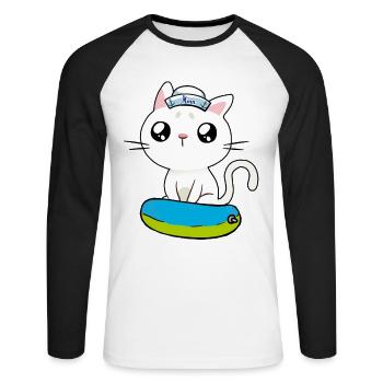 Maritim Katze Seenot Matrose Ahoi Schwimmring - Unisex Baseballshirt langarm - Weiß/Schwarz - Vorne - Nik (191cm)