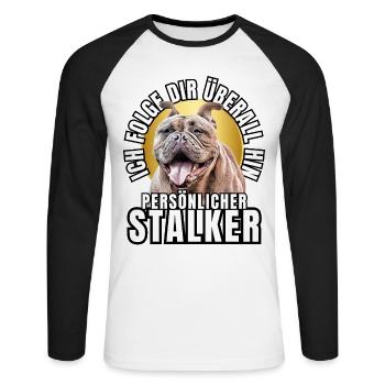 PERSONAL STALKER BULLDOG DOG DOGS - Unisex Long Sleeve Baseball T-Shirt - white/black - Front - Nik (191cm)