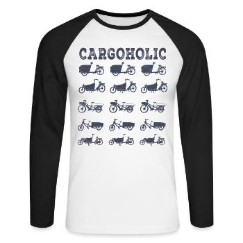 Cargoholic Cargo Bike Cargobike - Unisex Long Sleeve Baseball T-Shirt - white/black - Front - Nik (191cm)