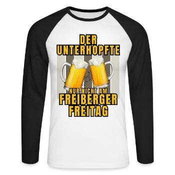L’UNTERHOPFTE nur nicht am FREIBERGER FREITAG - T-shirt baseball manches longues Homme - blanc/noir - Devant - Nik (191cm)