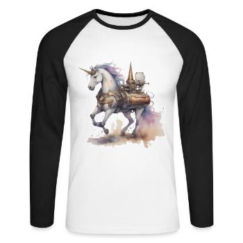 EinhornTechnik Maschine Einhörner Pferd - Unisex Baseballshirt langarm - Weiß/Schwarz - Vorne - Nik (191cm)
