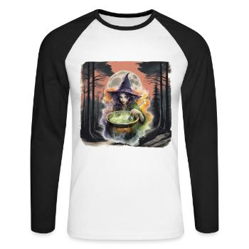Sorcière de la forêt Halloween Habitants de la forêt horreur sombre - T-shirt baseball manches longues Homme - blanc/noir - Devant - Nik (191cm)