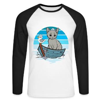 Chaton, Mouette, Marin, Marin, Bateau - T-shirt baseball manches longues Homme - blanc/noir - Devant - Nik (191cm)
