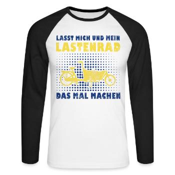 Vélo Cargo Rétro Vélo Cargo Cargobike - T-shirt baseball manches longues Homme - blanc/noir - Devant - Nik (191cm)