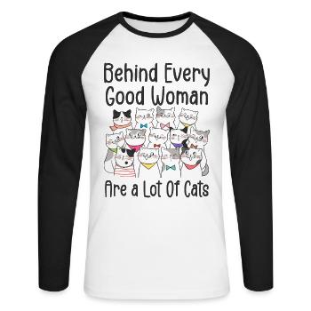 Behind Every Good Woman Are A Lot Of Cats - T-shirt baseball manches longues Homme - blanc/noir - Devant - Nik (191cm)