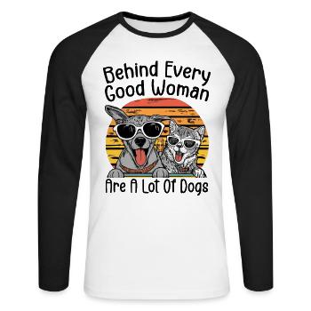 Behind Every Good Woman Are A Lot Of Dogs - T-shirt baseball manches longues Homme - blanc/noir - Devant - Nik (191cm)
