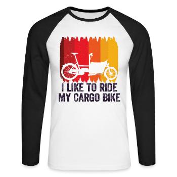 J’aime faire du vélo cargo Cargobike - T-shirt baseball manches longues Homme - blanc/noir - Devant - Nik (191cm)