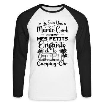 Oma, ich liebe meine kleinen Kinder und das Wohnmobil - Unisex Baseballshirt langarm - Weiß/Schwarz - Vorne - Nik (191cm)